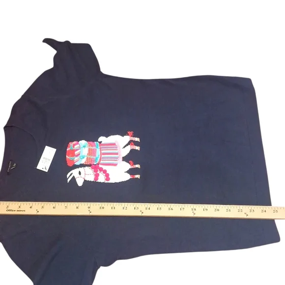 NWT Womens Talbots Dark Navy Blue Llama-Embellished Crewneck Sweater Sz L - Picture 7 of 12